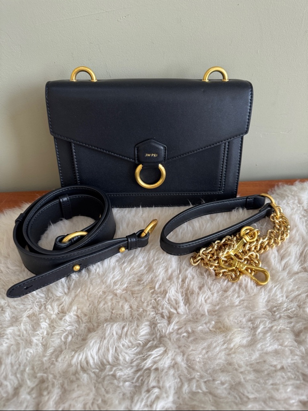 JW PEI Black Envelope Crossbody Bag with Gold Hardware